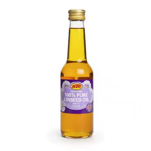 Bottle of KTC 100% Pure Linseed Oil with purple and gold label