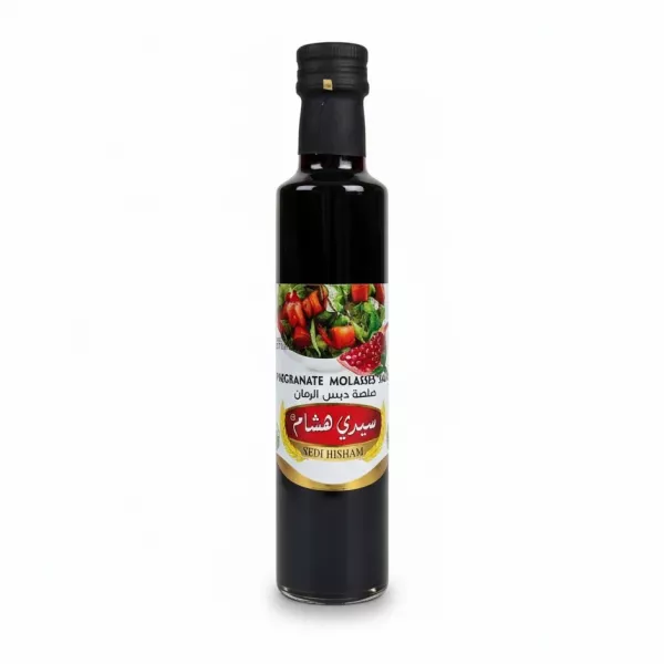 Bottle of Sedi Hisham Pomegranate Molasses sauce front label
