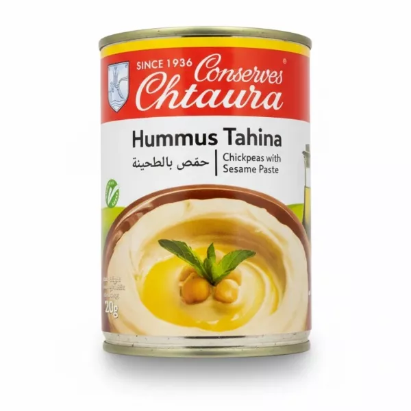 Chtaura Hummus Tahina can showing front label with chickpeas and oil garnish