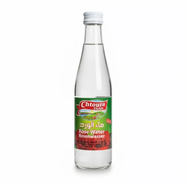 Chtoura Fields Rose Water bottle front view with green label
