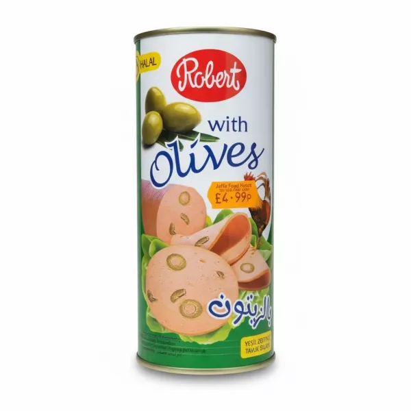 Robert Chicken Luncheon Meat with Green Olives Can Front