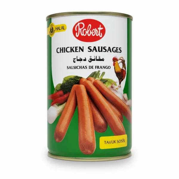 Robert canned chicken sausages front label