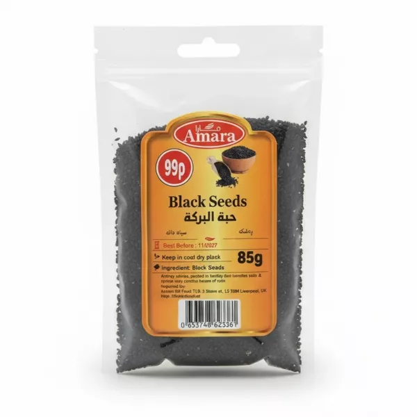 Pack of Amara Black Seeds 85g with orange label
