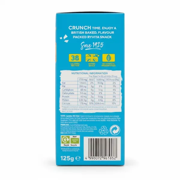 Back of Ryvita Thins box showing nutritional information and ingredients