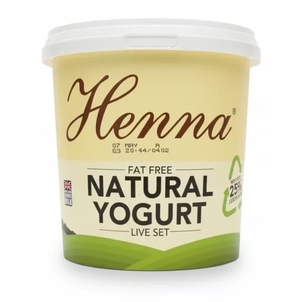 Henna fat free natural yogurt tub front label