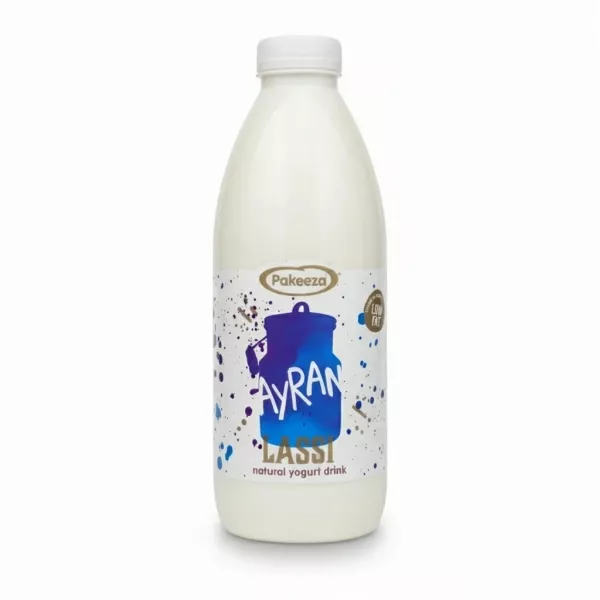 Bottle of Pakeeza Ayran Lassi natural low-fat yogurt drink