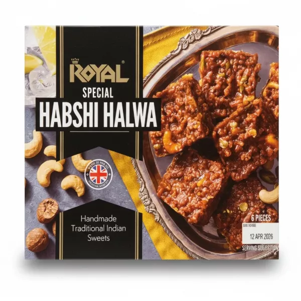 Royal Special Habshi Halwa box showing nutty pieces