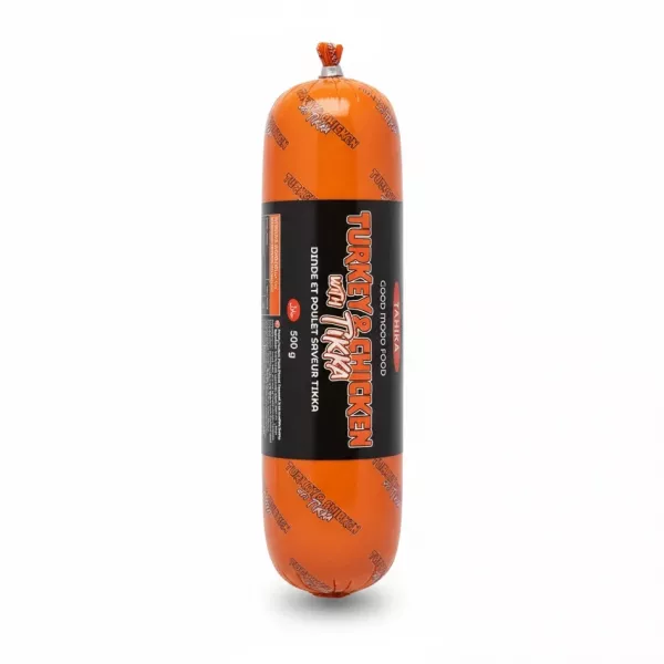 Packaged tube of Turkey & Chicken with Tikka cold cut