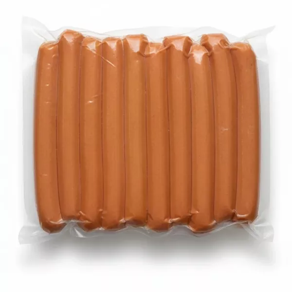 Back view of Humza Classic Hot Dog Sausages showing sausages