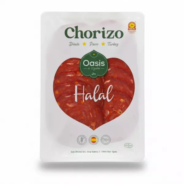 Oasis Turkey Halal Chorizo Slices front packaging
