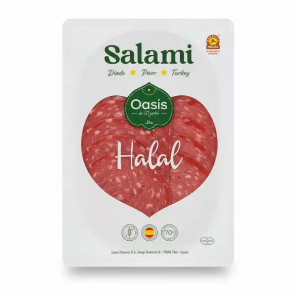 Front view of Oasis Halal Turkey Salami package