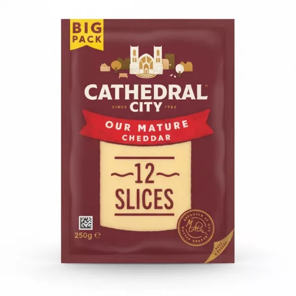 Pack of Cathedral City mature cheddar cheese with 12 slices