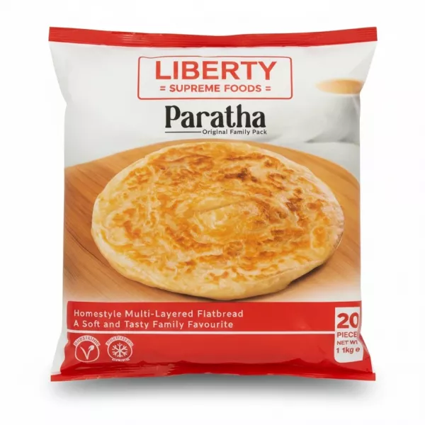 Liberty Supreme Foods Paratha flatbread pack front with image of cooked flatbread