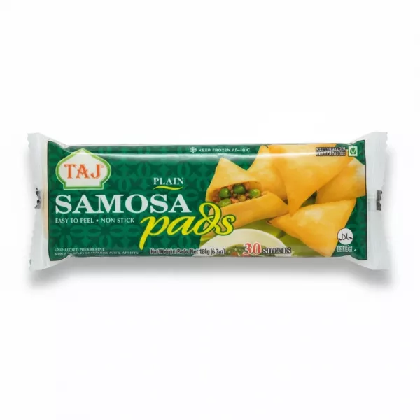 Package of Taj plain samosa pastry sheets showing product front