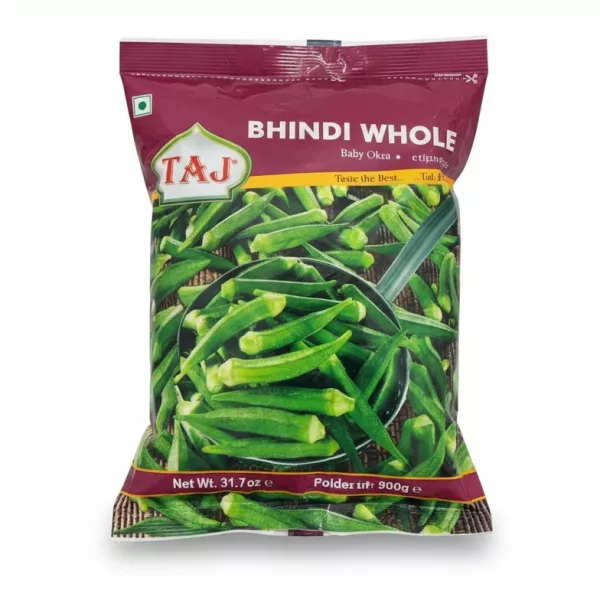 Pack of Taj Bhindi Whole Baby Okra showing front design with green okra image