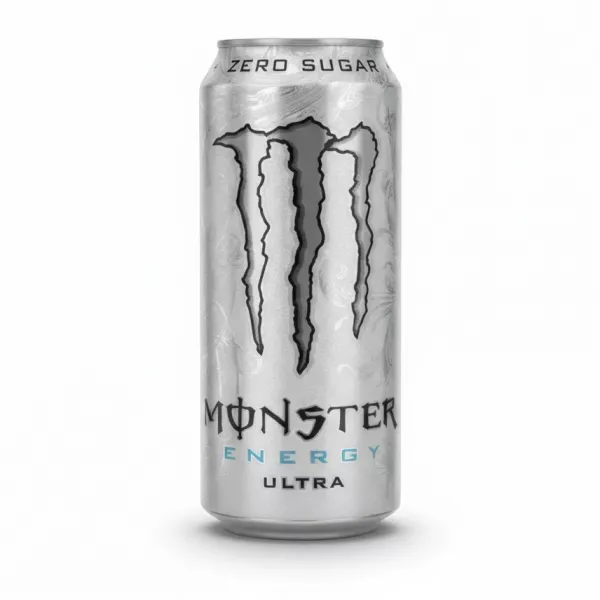 Silver can of Monster Energy Ultra drink with zero sugar label