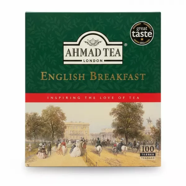 Ahmad Tea English Breakfast Tea box with classic vintage artwork