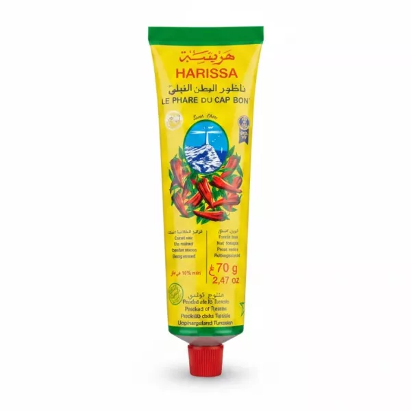 Tube of Le Phare du Cap Bon Harissa red chili paste