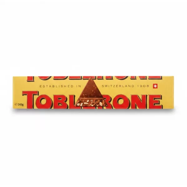 Toblerone chocolate bar packaging showing triangular chocolate piece illustration