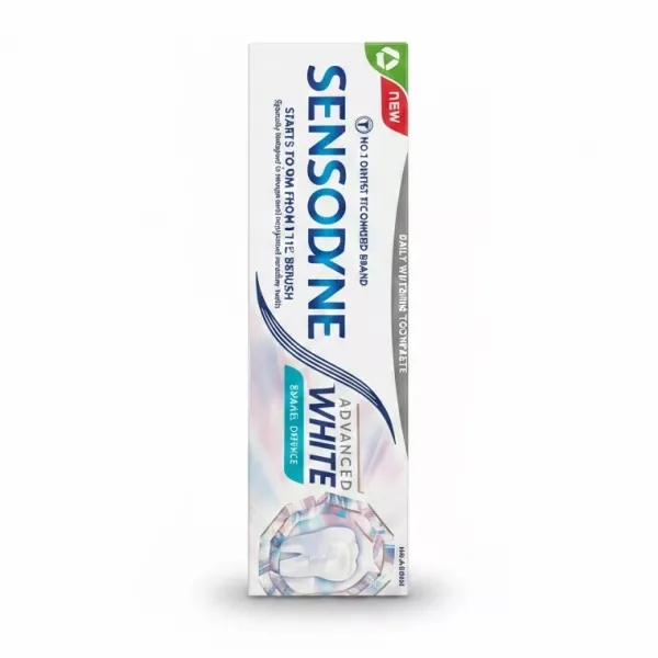 Pack of Sensodyne Advanced White toothpaste box front