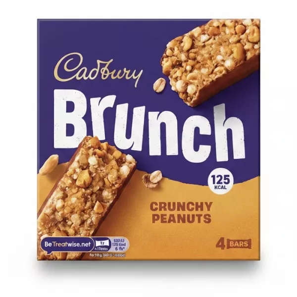 Pack of Cadbury Brunch Crunchy Peanuts bars displaying the product and brand logo