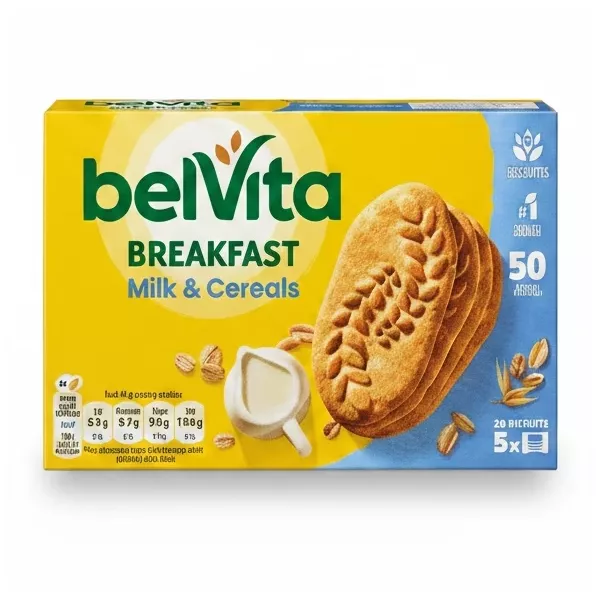 Box of Belvita Breakfast Milk & Cereals Biscuits with biscuit image
