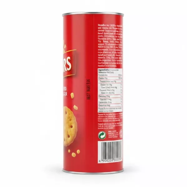 Back of Jacobs Cheddars Red Leicester biscuit pack showing ingredients and nutritional info
