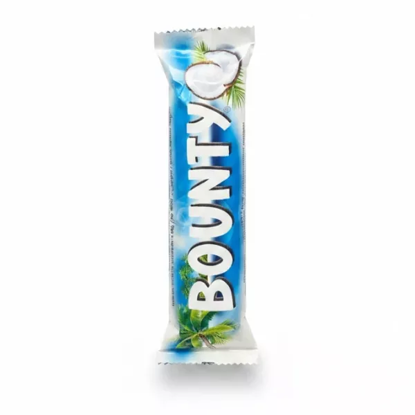 Bounty chocolate bar with coconut flavour in blue and white packaging