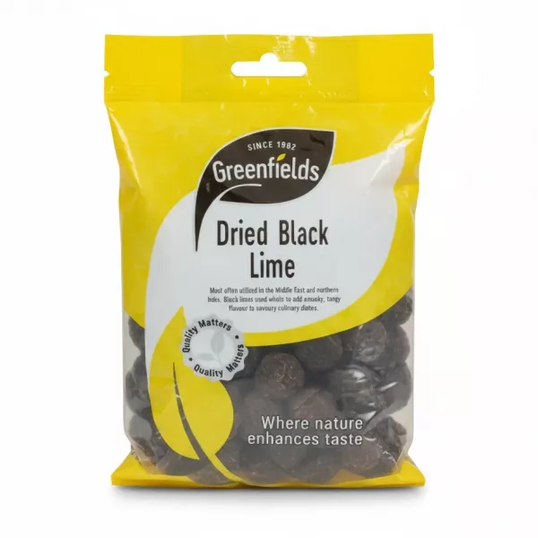 Pack of Greenfields dried black lime showing front packaging