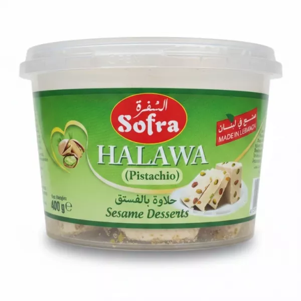 Sofra Halawa Pistachio sesame dessert tub front label