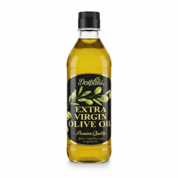 Bottle of Dospani Extra Virgin Olive Oil front label on a white background