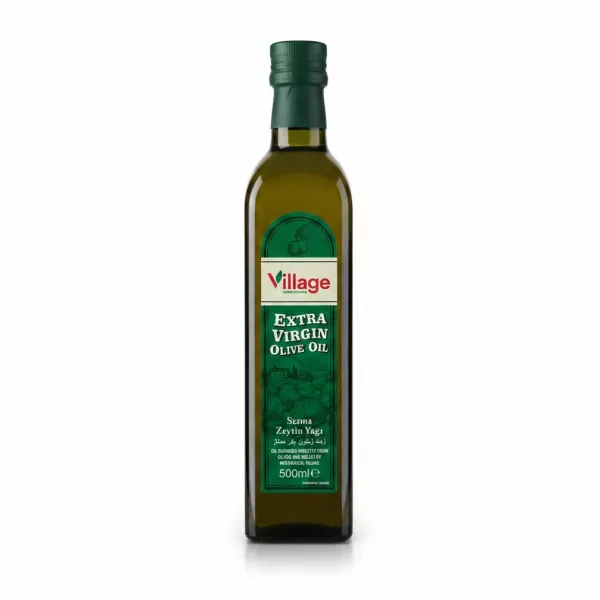 Bottle of Village Extra Virgin Olive Oil front label