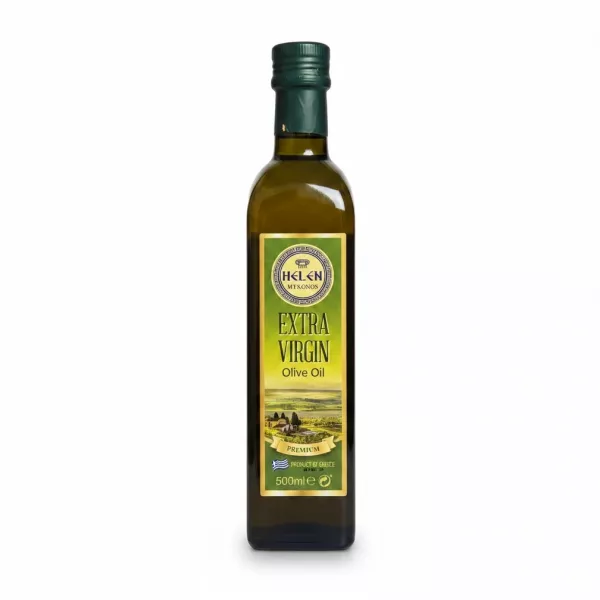 bottle of Helen Mykonos Extra Virgin Olive Oil front label