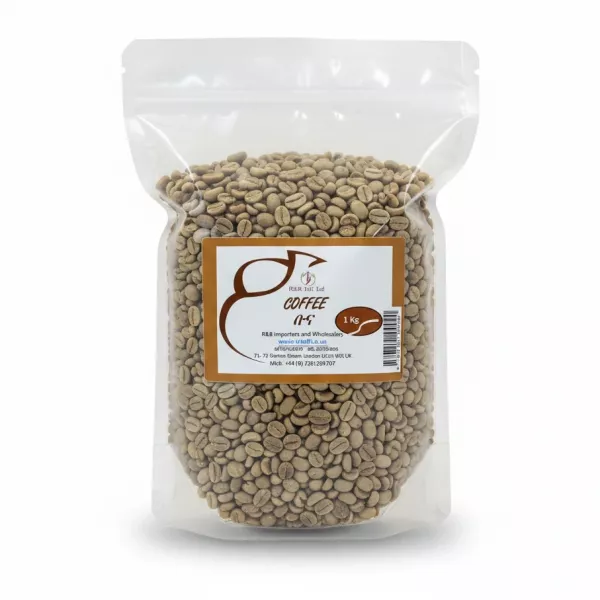 Resealable bag of R&R Green Coffee Beans 1Kg front view