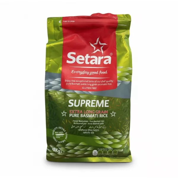 Setara Supreme Extra Long Grain Pure Basmati Rice 5kg pack front