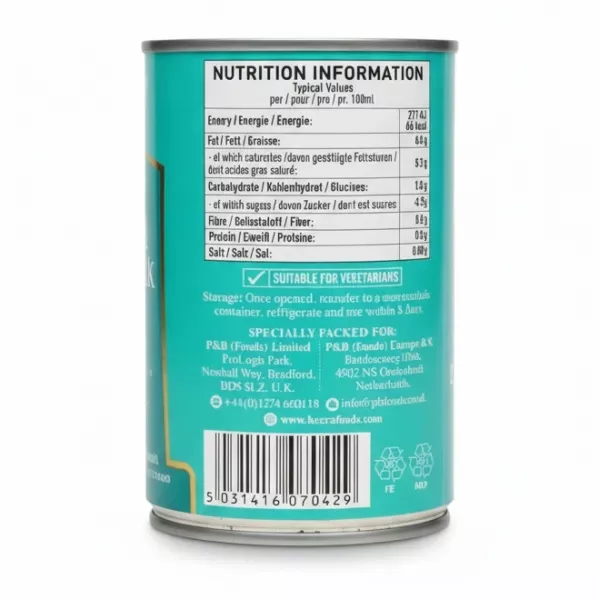 Heera Light Coconut Milk nutritional information label