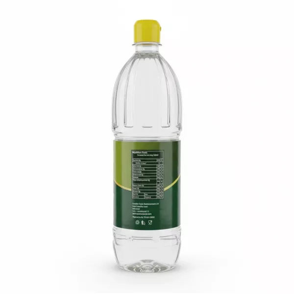 Back view of Teeba white vinegar showing nutritional facts on label