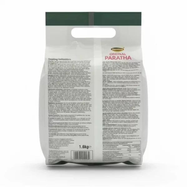 Back of Humza Original Paratha pack showing cooking instructions and ingredients