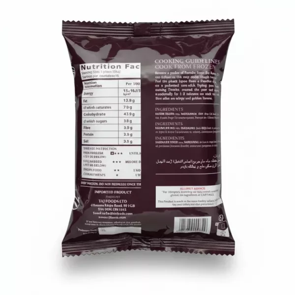 back of Taj Paratha package showing nutrition and cooking instructions
