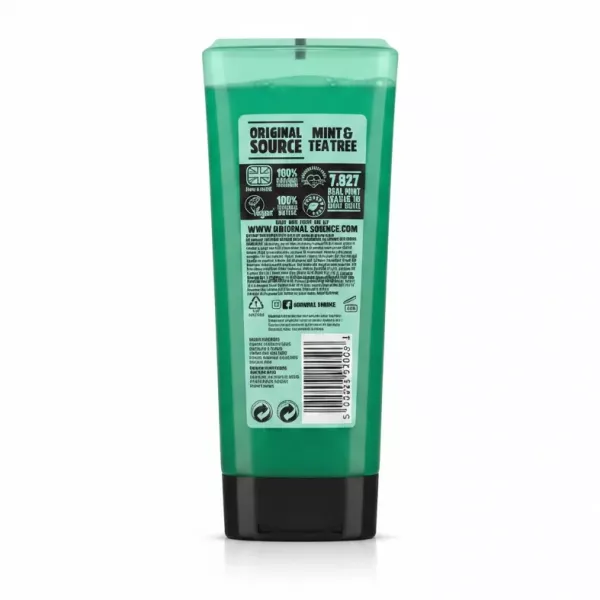 Original Source Mint and Tea Tree Shower Gel 250ml back view with ingredients and barcode