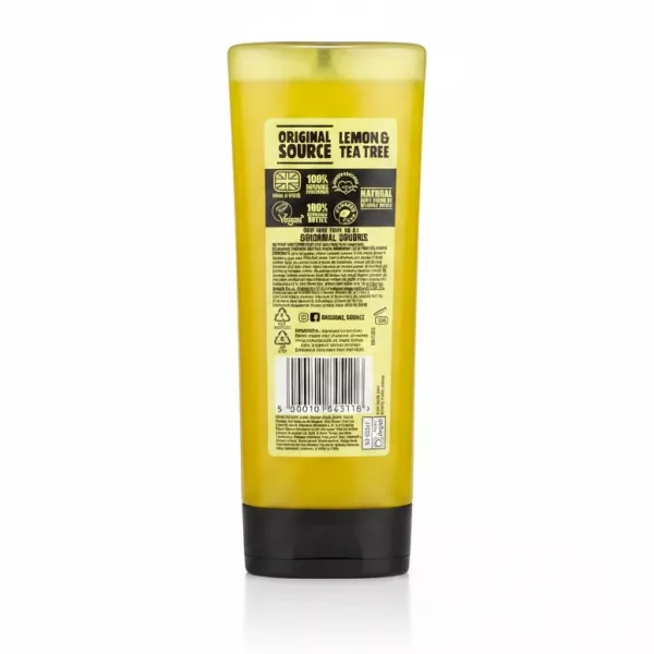 Original Source Zesty Lemon & Tea Tree Shower Gel back label with ingredients and barcode