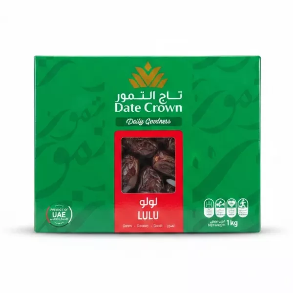 Date Crown Lulu high-quality dates 1kg green and red packaging