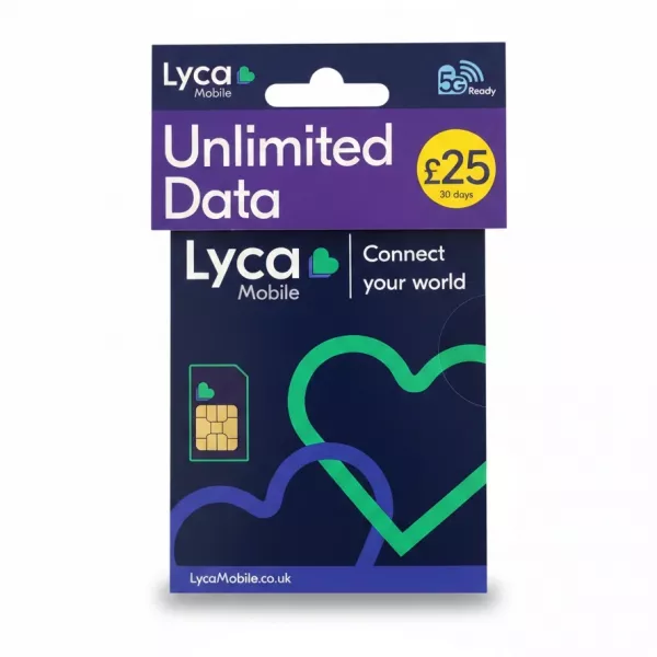 Lyca Mobile Unlimited Data SIM card front packaging