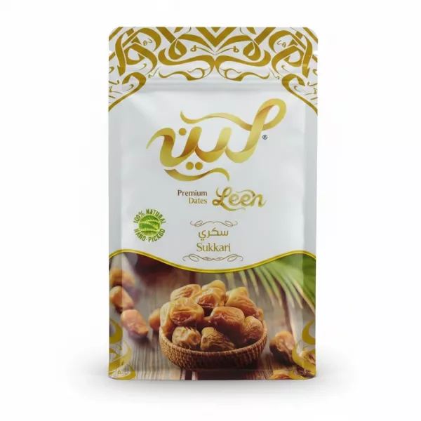Leen Premium Sukkari Dates pouch showing logo and dates image