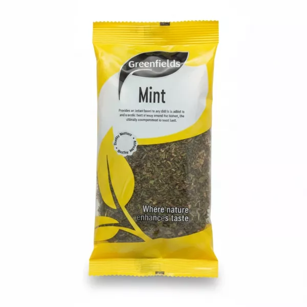 Packet of Greenfields dried mint leaves