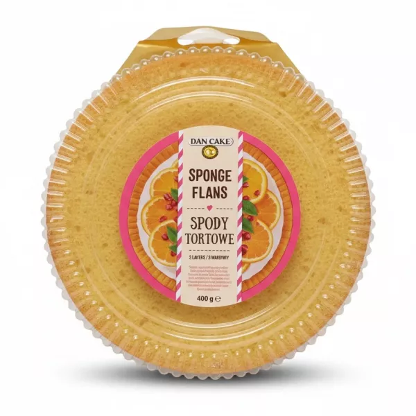Dan Cake sponge flan packaged in clear plastic container