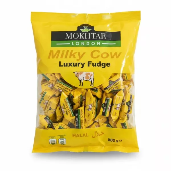Pack of Mokhtar London Milky Cow Luxury Fudge in yellow packaging