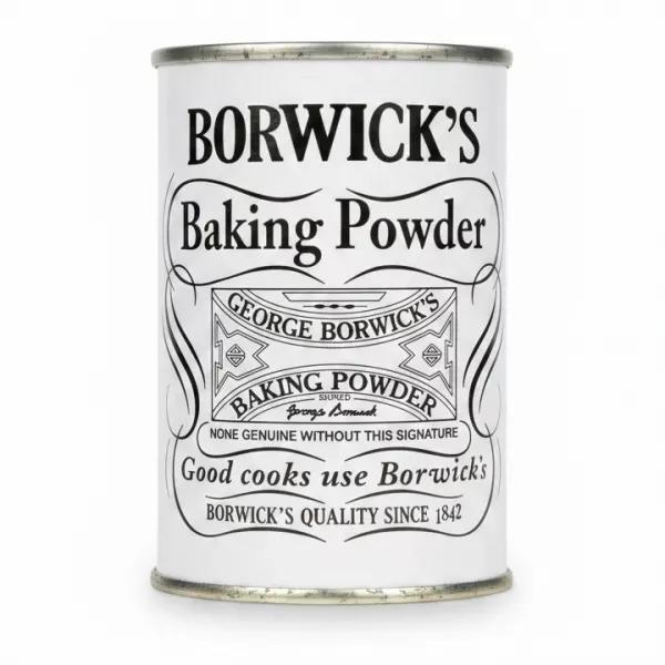 Borwick's Baking Powder classic tin packaging