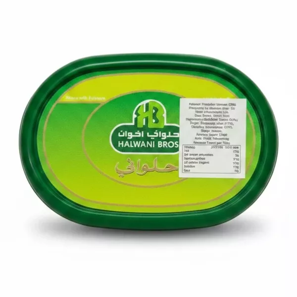 Halwani Bros Halawa in green tub with pistachio flavour