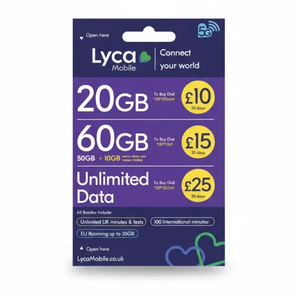 Lyca Mobile 5G data bundles card front